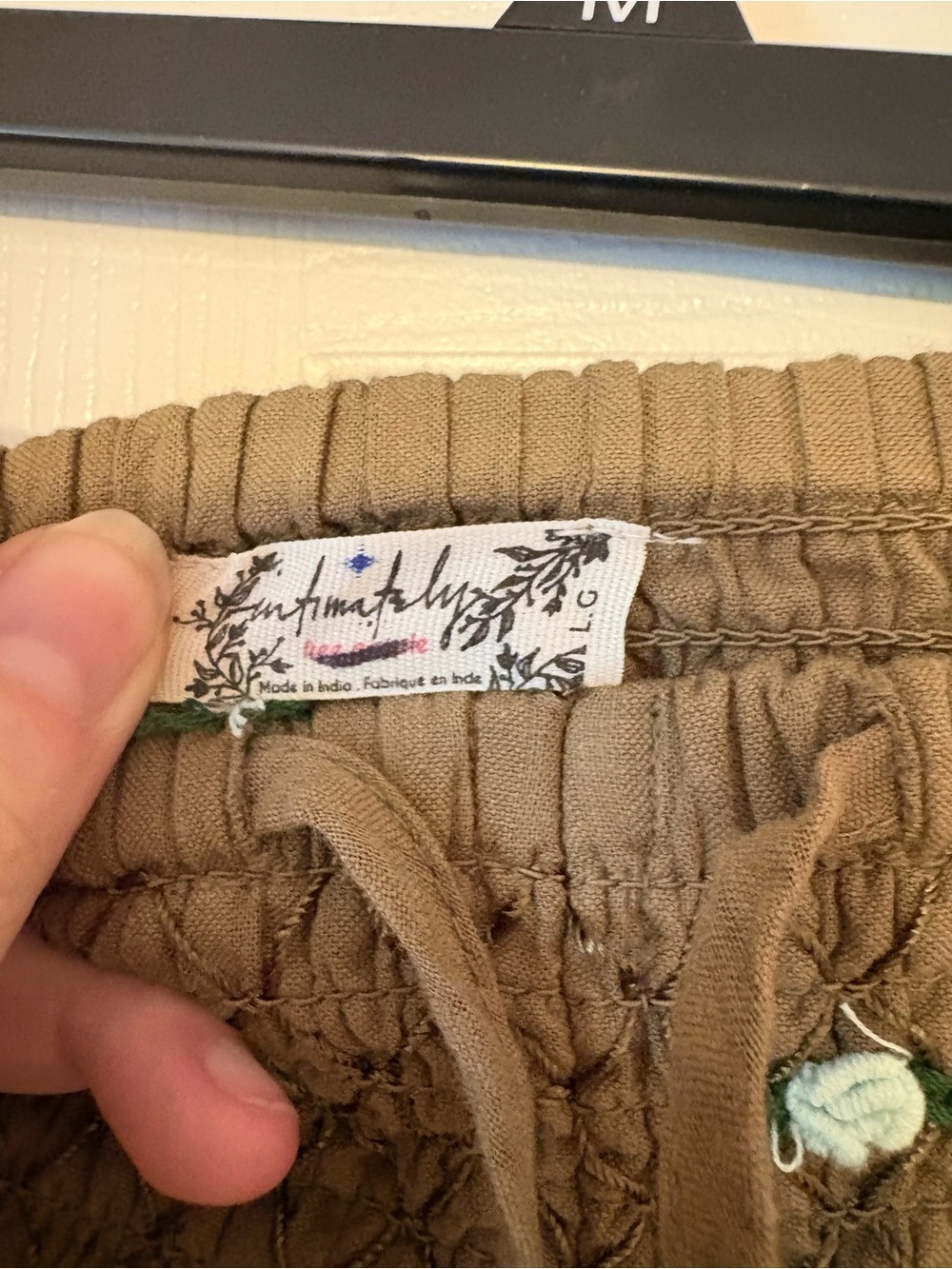 Free People Intimately Lounge Set Olive Green Embroidered Top Wide Leg Pants Boh - Picture 7 of 10